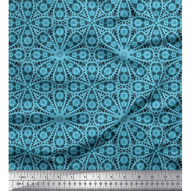 Soimoi Rayon Fabric Stripe & Floral Block Printed Fabric 1 Yard 56 Inch Wide