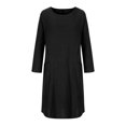 thumbnail image 4 of Petites Robes pour Femmes 2023 Mode Décontractée Col Rond Manches Longues Coton Lin Robe Mi-Mollet Poche Robes Unies Essayez avant d'Acheter Vêtements pour Femmes Robes en Liquidation, 4 of 8