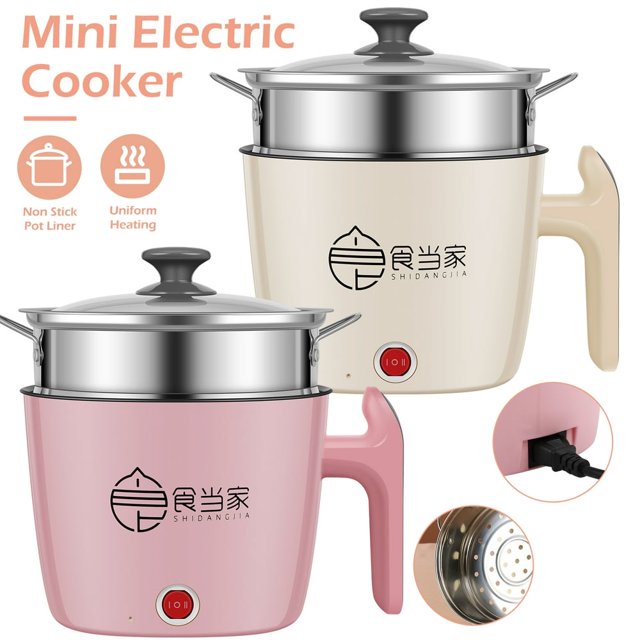 Electric Hot Pot with Steamer 55oz Non-stick Mini Electric Cooker 2 Speed Electric Portable Electric Pot Cooker with Over Heating Boil Dry Protection for Noodles Cooking