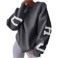 thumbnail image 2 of Chandail à Capuchon Chemises pour Femmes à Manches Longues Décontracté Lettre Col Rond Chandail en Molleton Pull Tunique Ample Tenue de Plage pour Femmes en Solde, 2 of 6