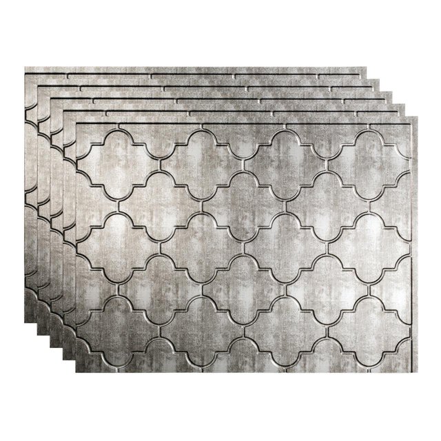 Fasade 18in x 24in Monaco Crosshatch Silver Backsplash Panel 5 Pack