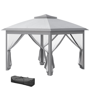 Outsunny 11' x 11' Pop-Up Gazebo with Double Roof Carrying Bag, Light Grey