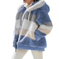 thumbnail image 2 of Women Contrast Color Hooded Coat Long Sleeve Zip-up Plush Tops, 2 of 4