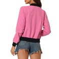 thumbnail image 3 of INSPIRE CHIC Veste pour Femme Col Montant Manches Longues Fermeture Éclair Poche à Rabat Blouson Bomber TP Rose Vif, 3 of 6