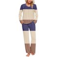 thumbnail image 2 of Yuyuzo Womens Pajama Sets 2 Piece Color Block Long Sleeve Crew Neck Tops Lounge Pants with Pockets, 2 of 6