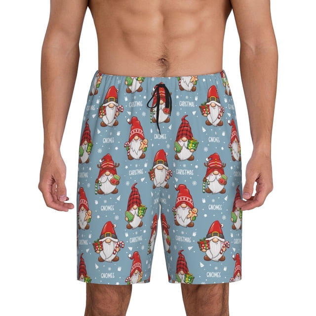 Vsdgher Short de Pyjama pour Homme à Imprimé Flocon de Neige et Lutin de Noël, Bas de Détente, Short de Sommeil, Taille Élastique, Short de Pyjama Léger avec Poches - XX-Grand
