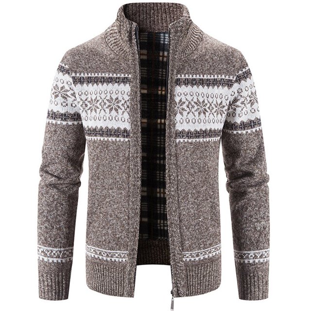 OmicGot Chandail Décontracté pour Hommes Automne et Hiver Col Montant Cardigan Imprimé