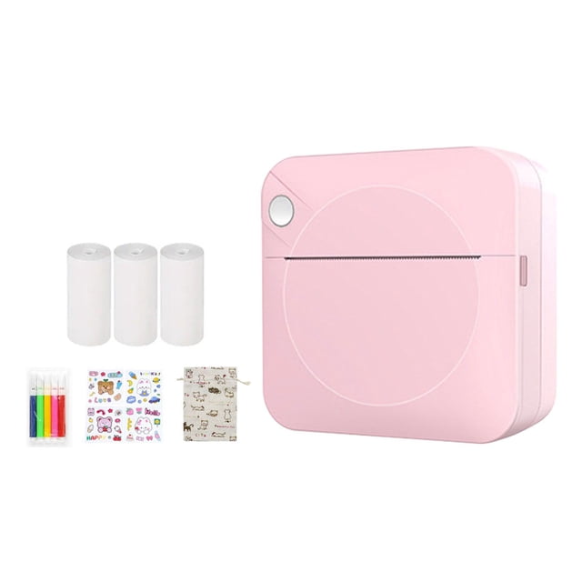 Imprimante de Poche Sans Fil, Imprimante Photo Portable, Plastique Rose2 Imprimante de Poche Photo Portable, Bluetooth Sans Fil, pour Notes d'Étude, Impression de Questions Erronées, Compacte, 5 Rouleaux de Papier, par Goohae