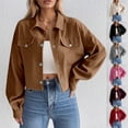 thumbnail image 1 of Yuyuzo Veste en Velours Côtelé pour Femmes, Décontractée, Ample, Cardigan d'Hiver à Manches Longues, Col à Revers, Boutonnée, Vestes Courtes, 1 of 5