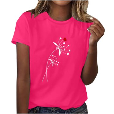 yievot Women's Shirts Fashion Short Sleeve Round Neck Valentine's Day Printing Casual Pullover T-Shirt Tops Shirt