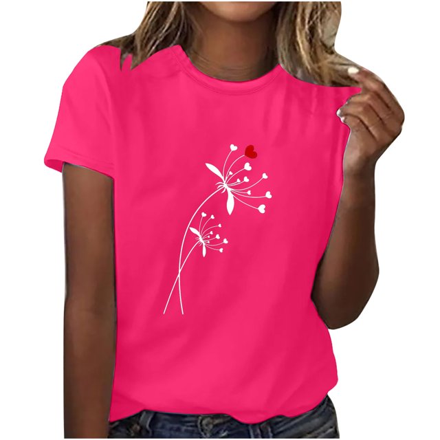 yievot Chemises pour Femmes Mode Manches Courtes Col Rond Impression de la Saint-Valentin Chandail Décontracté T-Shirt Hauts Chemise