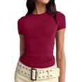 thumbnail image 1 of RKSTN Hauts pour Femmes Été Ajusté Manches Courtes Basiques Col Rond Hauts Décontractés Chandail Uni T-shirt à la Mode Hauts, 1 of 4