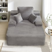 Korser 68.5'' Oversized Chair Chaise Lounge Indoor with Throw Pillows and Armrests Corduroy Upholstered Sofa Bed for Living Room,Grey