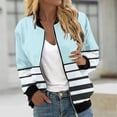 thumbnail image 2 of vdgthytj Fall Jackets for Women Long Sleeve Zip up Stand Collar Bomber Jacket Fall Trendy Color Block Striped Coat, 2 of 5
