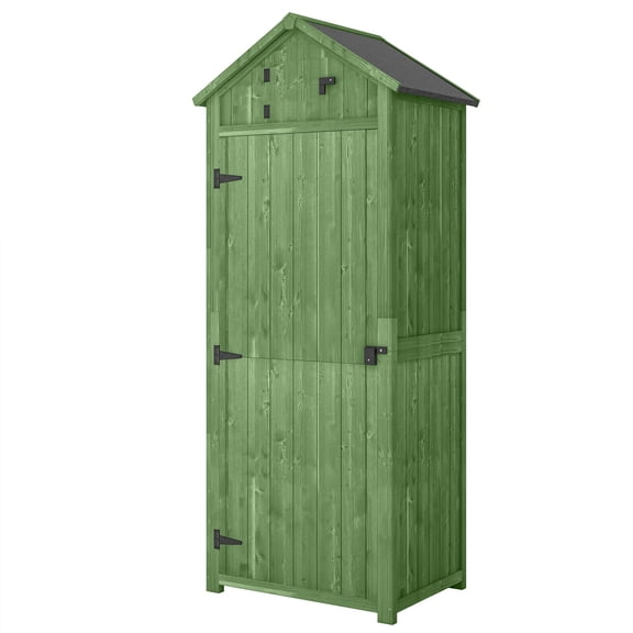 Remise de Jardin Verte - Armoire à Outils Extérieure 30 Pouces x 21 Pouces x 71 Pouces avec 3 Tablettes - Toit en Bois de Sapin et Asphalte Durable - Parfaite pour le Rangement de Patio et de Cour