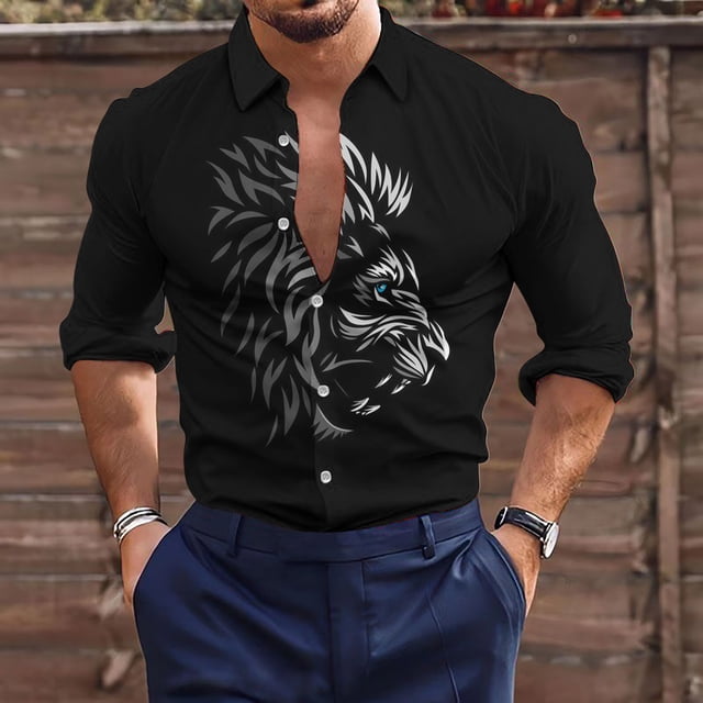 TIMIFIS Men's Dress Shirts Long Sleeve Floral Button Up Shirts Party Prom Wedding Shirt-BlackFall