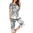 thumbnail image 3 of Ensemble de Pyjama Grande Taille Liquidation Ensemble de Pyjama à Manches Courtes pour Femme 2 Pcs Ensemble de Nuit d'Été Imprimé Floral Boutons Col Ras du Cou Pantacourt Ensembles de Pjs Pyjamas Chauds pour Femmes Nouveau Gris G, 3 of 5