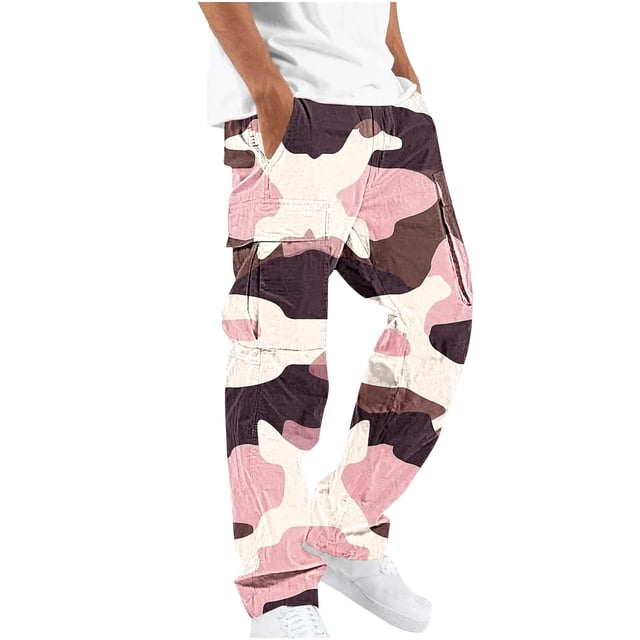 WRKEKC Cargo Pants for Men Camouflage Elastic Waist Straight Leg Drawstring Pocket Work Pants for Gear