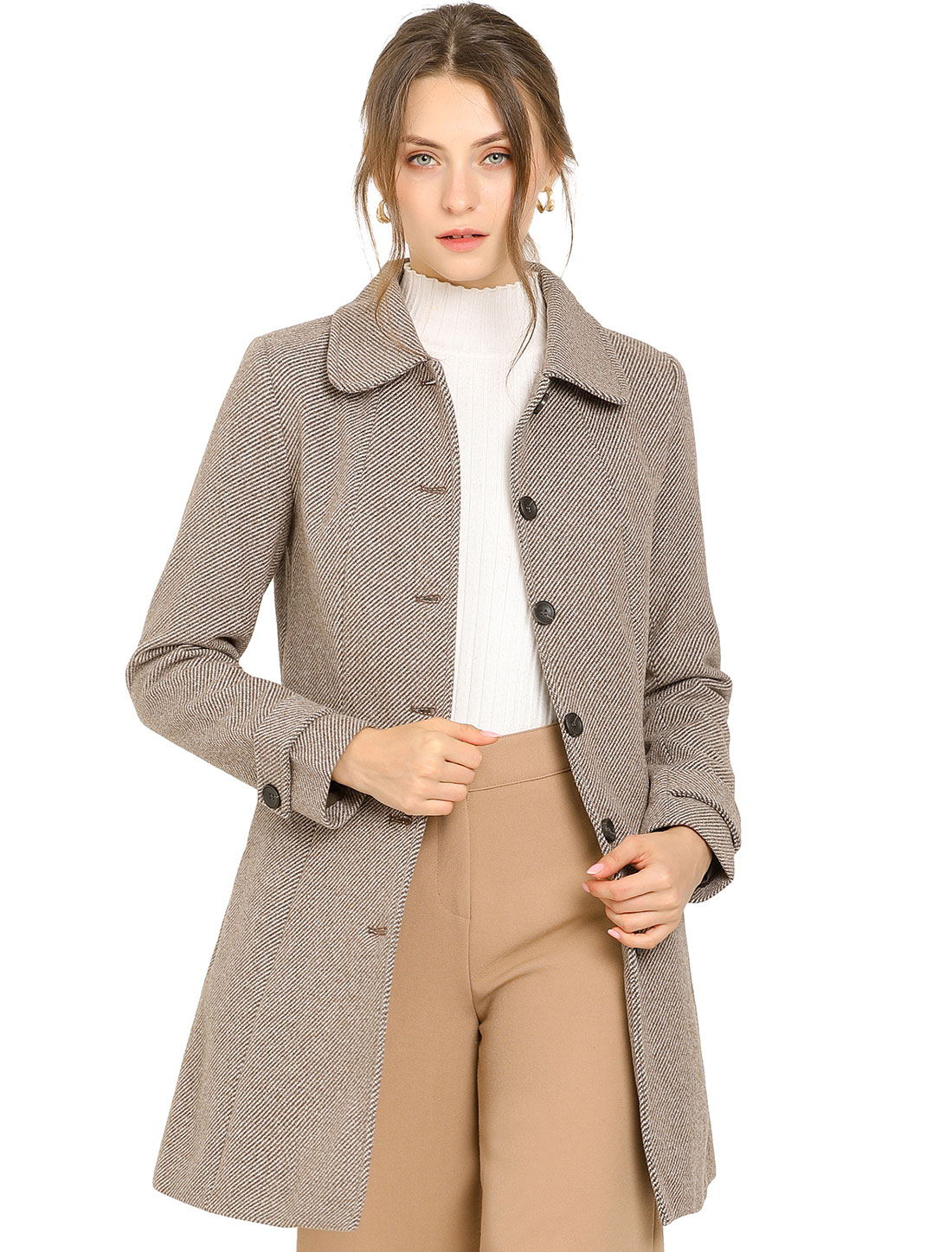 INSPIRE CHIC Manteau d'Hiver pour Femme à Col Peter Pan, à Simple Boutonnage