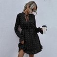 thumbnail image 1 of Robe à Manches Longues Taille Haute pour Femmes à Pois, Col Feuille de lotus, Nœud, Manches Évasées, 1 of 1