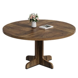 Farmhouse Style Round Dining Table for 4-6 – 47" Wood Table with Durable Base – Perfect for Kitchen, Dining or Living Room – Rustic Charm – Phoebe Nanmu