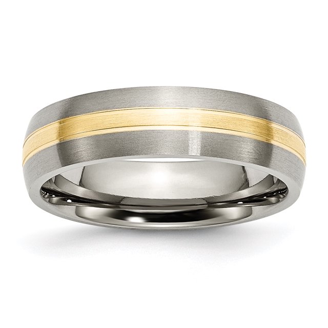 Titanium Grooved 14k Yellow Inlay 6mm Brushed Band Size 12
