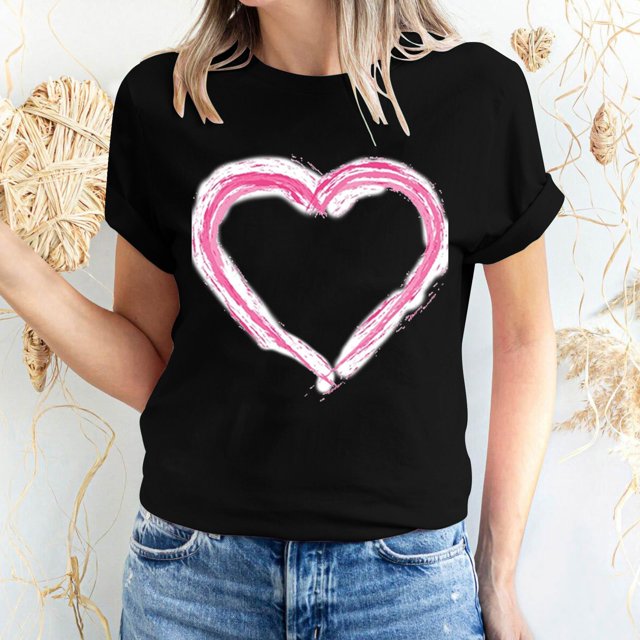 Pisexur T-shirt de la Saint-Valentin Haut T-shirt de la Saint-Valentin pour Femme Amour Imprimé T-shirt à Manches Courtes Haut à Manches Courtes Col Rond Haut/chemise