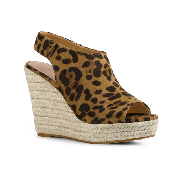 BLISSFUL STEP Sandales Compensées à Plateforme Espadrilles pour Femmes Léopard 7