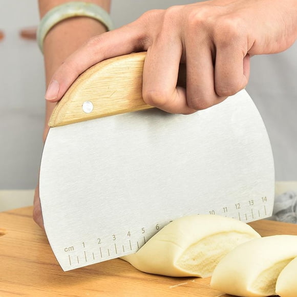 RuiJiao Clearance Stainless Steel Dough Scraper With Wooden Handle Baking Cutter With Measurement Scale For Bread Pizza And Kitchen Baking Preparation