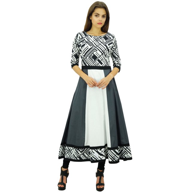 Phagun Kurta Ethnique en Coton Imprimé Designer Gris Anarkali Tunique Kurti Robe-6