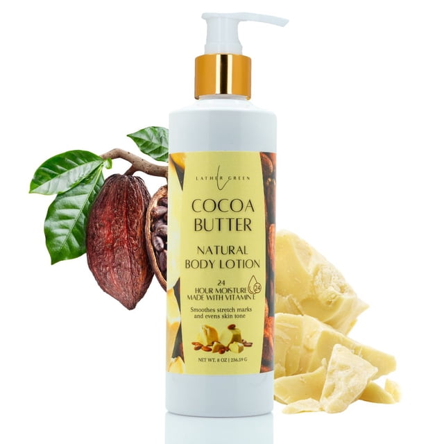Cocoa Butter Natural Body Lotion – Smooths Stretch Marks, 24-Hour Moisture, 8 oz by LatherGreen
