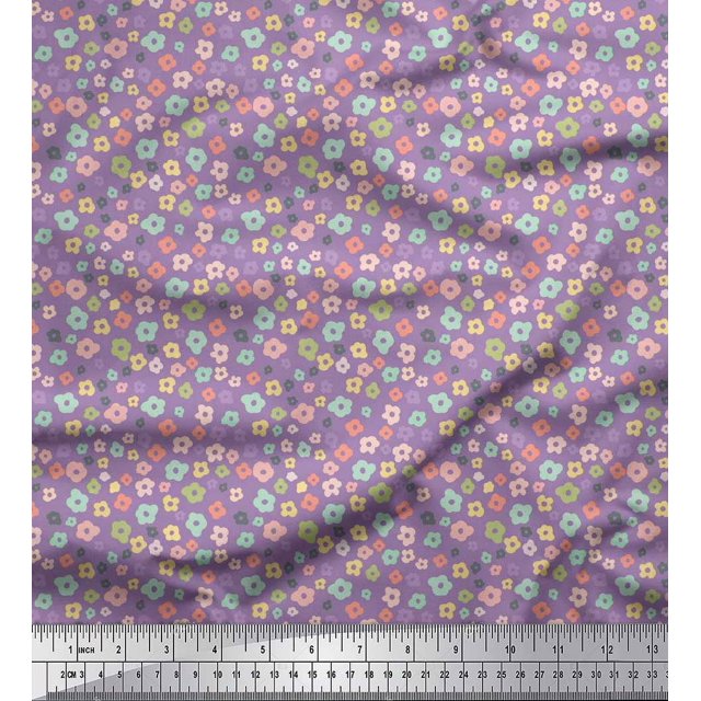 Soimoi polyester Crepe Fabric Flower Artistic Printed Craft Fabric by the Yard 52 Inch Wide