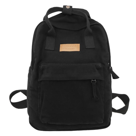 Casual Men Women Backpack Cotton Canvas School Bag Fashion Knapsack (Black)