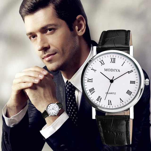 Classic Roman Numeral Dial Men's Wristwatch with Calendar Function and Trendsetting Leather Strap for