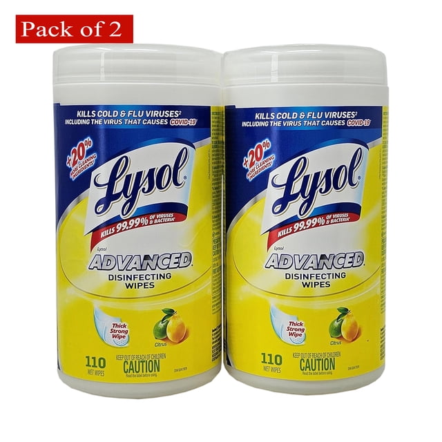 Lysol Advanced Disinfecting Wipes – Citrus Scent, Thick & Strong, 110 Count (Pack of 2)