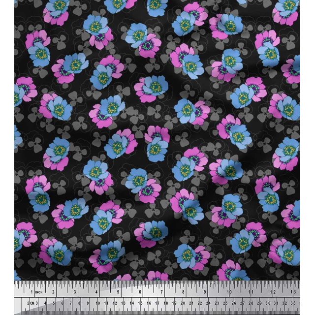 Soimoi Black Rayon Fabric Buttercup Floral Printed Fabric 1 Yard 42 Inch Wide