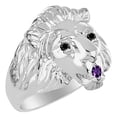 thumbnail image 3 of RYLOS Rings Sterling Silver Lion Head Ring Black Diamonds Eyes & Gemstone Mouth Fun Designer Rings Amethyst Jewelry Size 13, 3 of 7