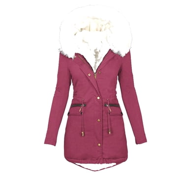 UPPADA Womens Plus Size Winter Coats Warm Hooded Jackets Padded Fleece Parka Coats with Faux Fur Lined Thick Down Outerwear Long Pea Coat Outerwear Soft Fuzzy Jackets Clearance Womens Clothes