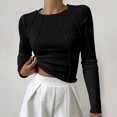thumbnail image 2 of Yuyuzo Chemises à Manches Longues pour Femmes Automne Col Rond Ajusté Crop Tops sous-Vêtements, 2 of 6