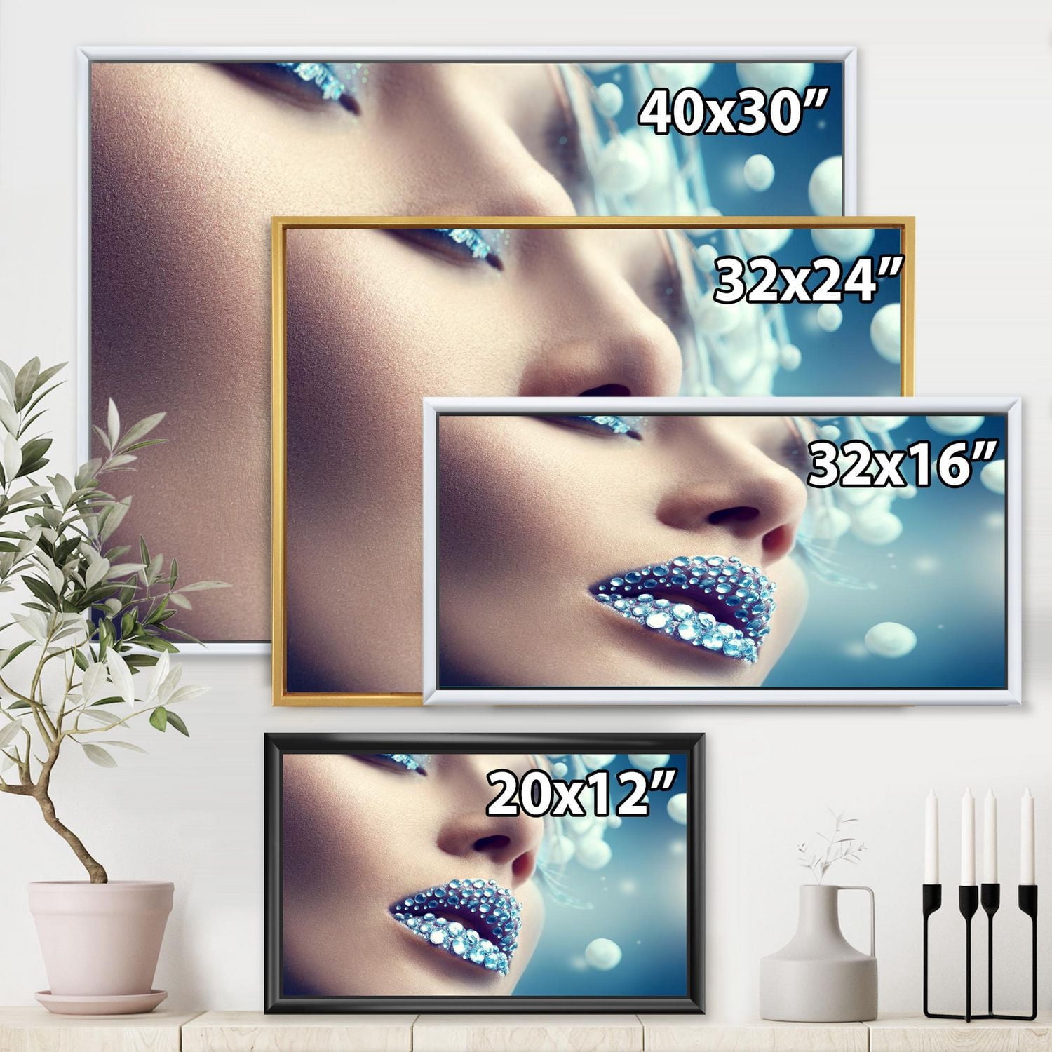 Designart Plan de pierres précieuses sur les lèvres de la femme ART MURAL À CADRE FLOTTÉ