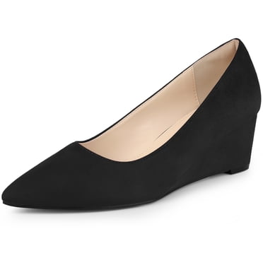 BLISSFUL STEP Escarpins à Talon Compensé à Enfiler à Bout Pointu pour Femme Noir 9
