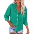 thumbnail image 1 of Timegard Button down Shirts for Women Cotton Linen Lapel Neck Blouse Lightweight Fall Casual Loose Tops, 1 of 5