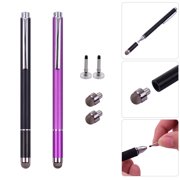 Universal 2-in-1 Stylus with Fiber Tip and Disc Tip, Precision Touchscreen Pen for All Capacitive Phones, Tablets, and Laptops, 2-Pack, Black/Purple
