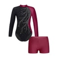 thumbnail image 1 of renvena Girls Gymnastics Leotards and Shorts Set Rhinestone Long Sleeve Ballet Unitard Biketards Burgundy 12, 1 of 5