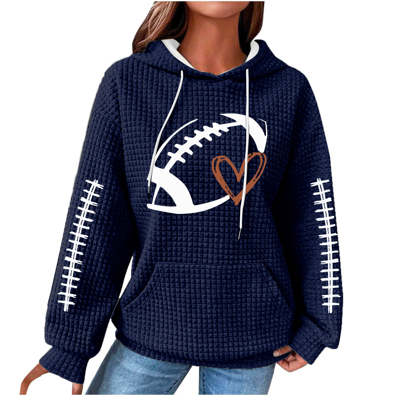 Rbaofujie Chandails d'Automne pour Femmes Décontractés à Manches Longues à Col Rond Chandails pour Dames Hauts Blouse Chandail à Capuchon Uni Bleu Marine Chandails à Capuchon et Chandails pour Femmes
