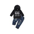 thumbnail image 2 of goowrom Kids Boys Letter Print Long Sleeve Hooded Pullover+ Ripped Jeans, 2 of 6