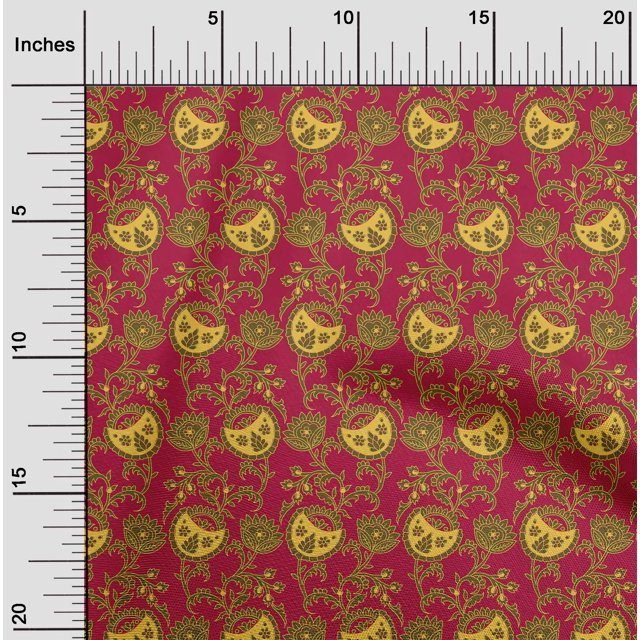 oneOone Viscose Chiffon Fabric Leaves & Floral Block Print Fabric BTY 42 Inch Wide