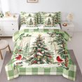 thumbnail image 1 of Christmas Holiday Queen Comforter Set 7 Piece,Xmas Tree Bed In A Bag With Sheets Winter Christmas Red Cardinal Bedding Set For Kids Adults,Green Checkered Grids Bed Set, 1 of 5