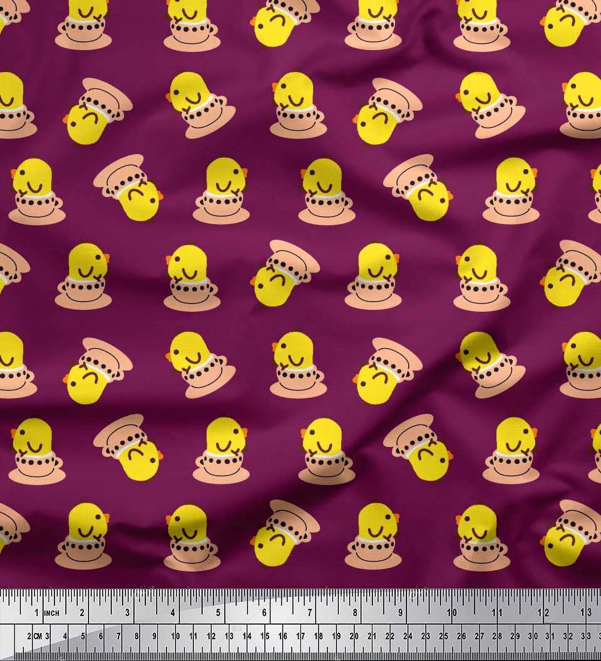 Soimoi Velvet Fabric Cup,Plate & Chick Cartoon Printed Craft Fabric by the Yard 58 Inch Wide