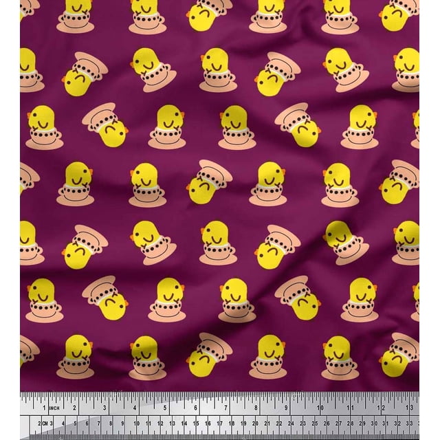 Soimoi Velvet Fabric Cup,Plate & Chick Cartoon Printed Craft Fabric by the Yard 58 Inch Wide